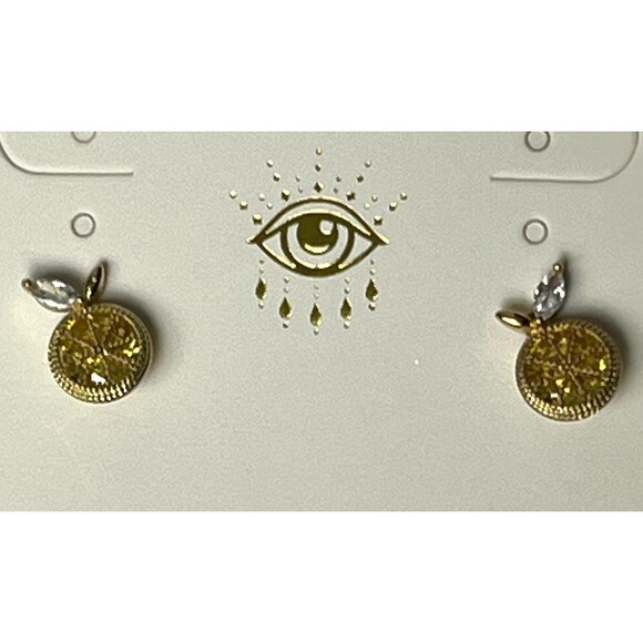 Eye Candy LA Luxe Earrings Crystal LEMON ZEST Fruit 18k Gold Plate CZ Stone Stud - Picture 6 of 7